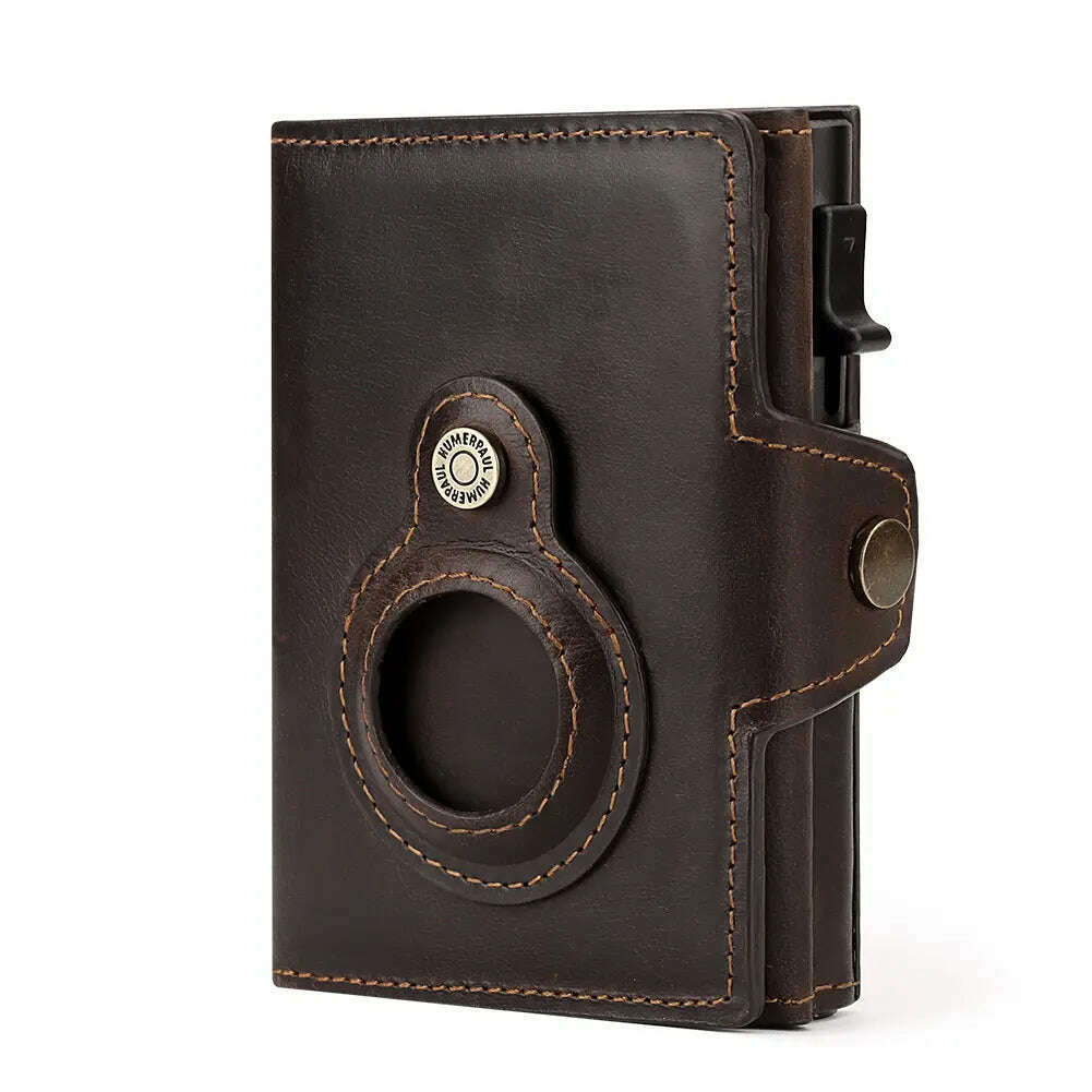 Anti-scan Magnet Credit Card Holder Wallet Genuine Leather Automatic Pop Out Aluminum Smart Wallets Luxury AirTag Purse Set