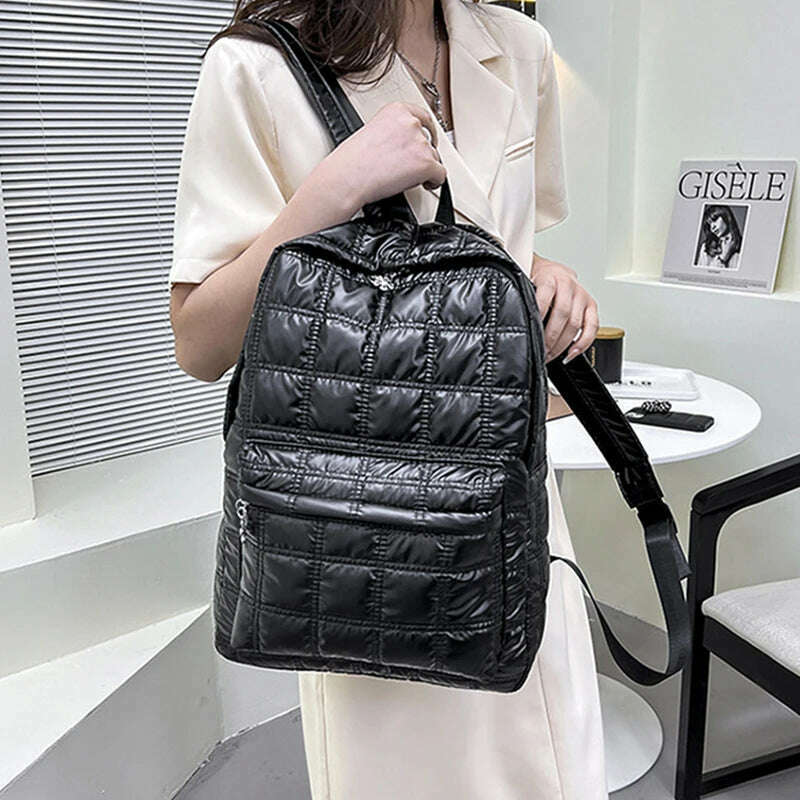 Backpack Women's New Korean Fashion Space Cotton Backpack Diamond Designer Thread Shoulder Bag Large Capacity Down School Bag