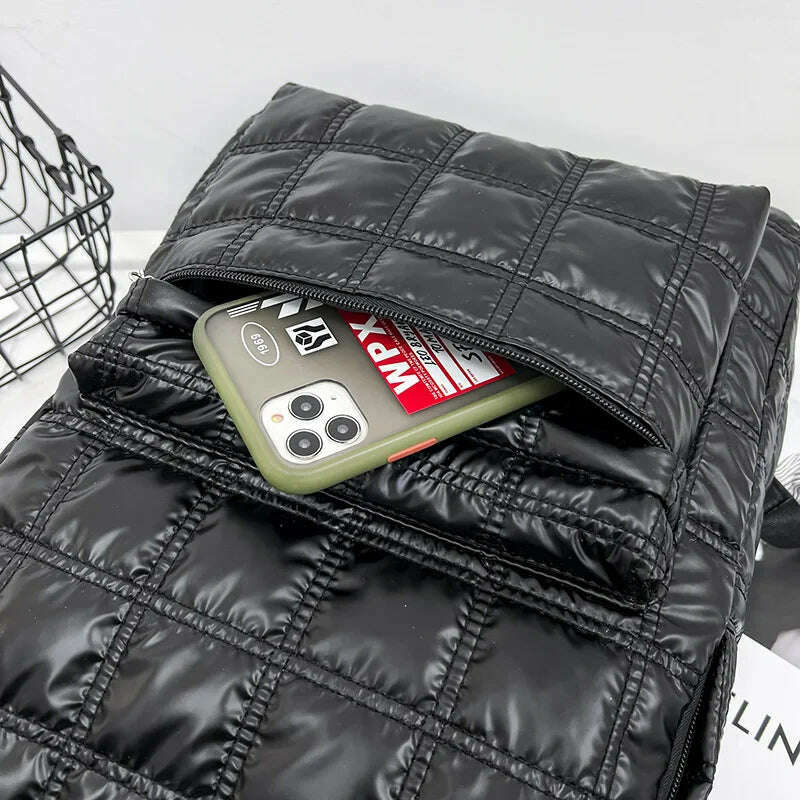 Backpack Women's New Korean Fashion Space Cotton Backpack Diamond Designer Thread Shoulder Bag Large Capacity Down School Bag