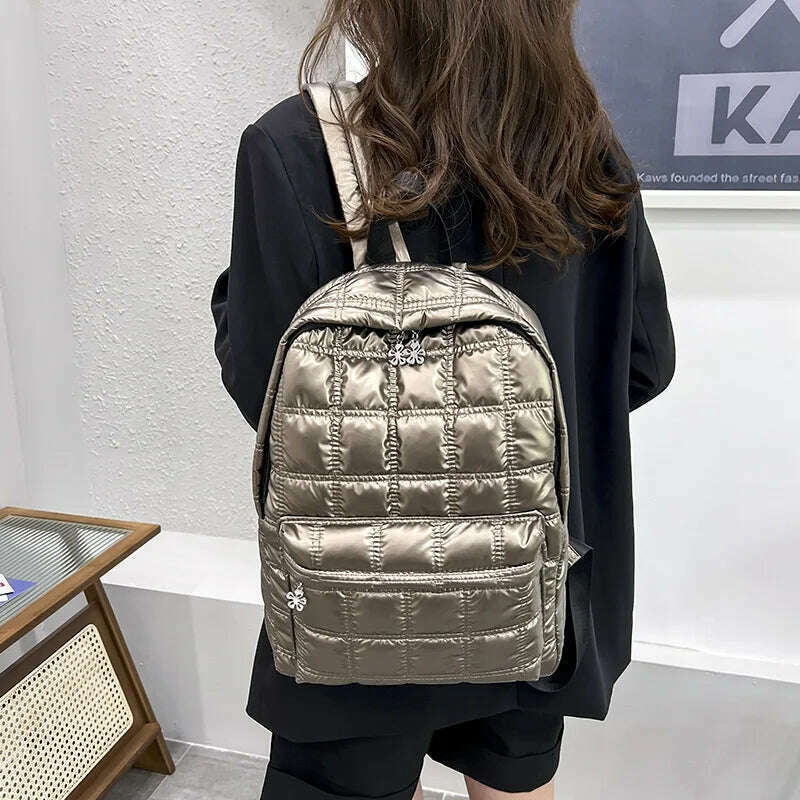 Backpack Women's New Korean Fashion Space Cotton Backpack Diamond Designer Thread Shoulder Bag Large Capacity Down School Bag