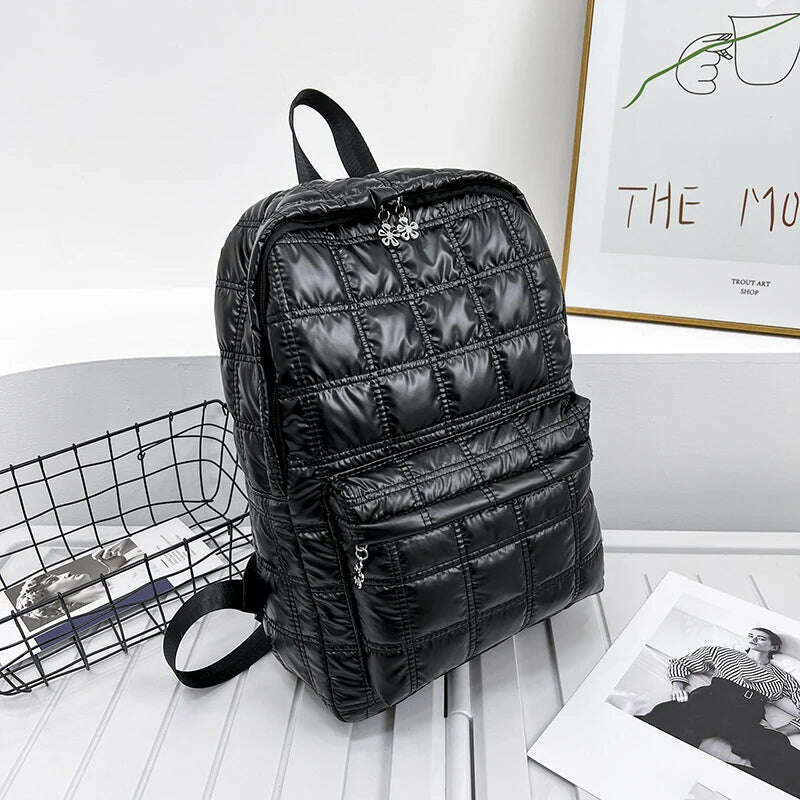 Backpack Women's New Korean Fashion Space Cotton Backpack Diamond Designer Thread Shoulder Bag Large Capacity Down School Bag