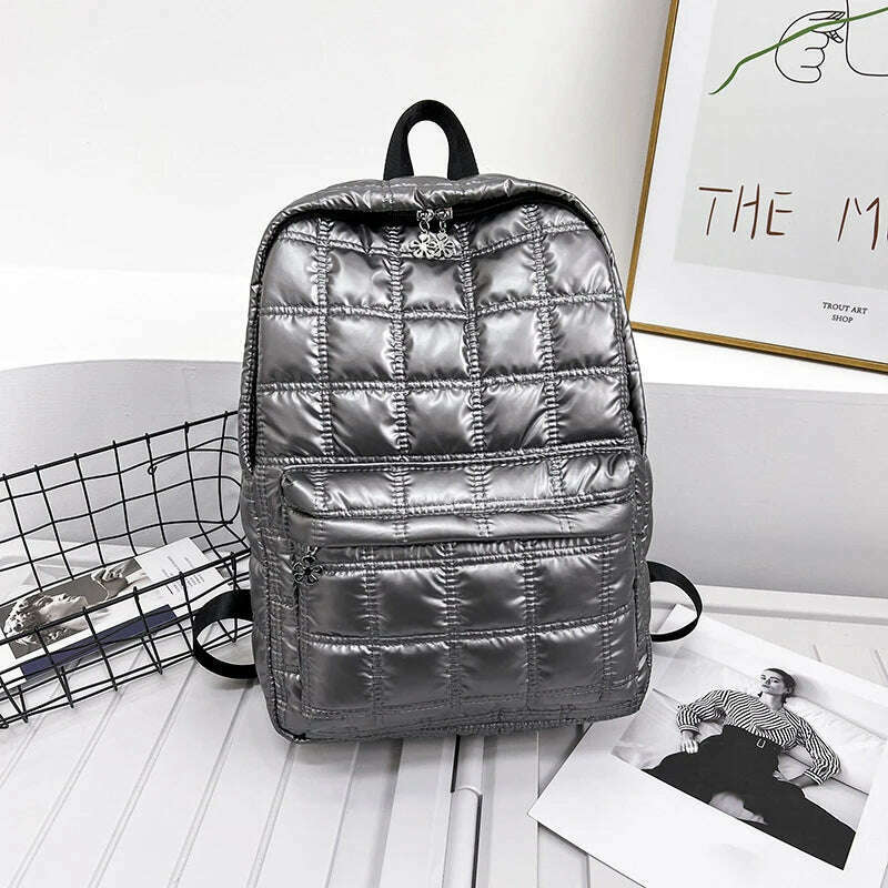 Backpack Women's New Korean Fashion Space Cotton Backpack Diamond Designer Thread Shoulder Bag Large Capacity Down School Bag