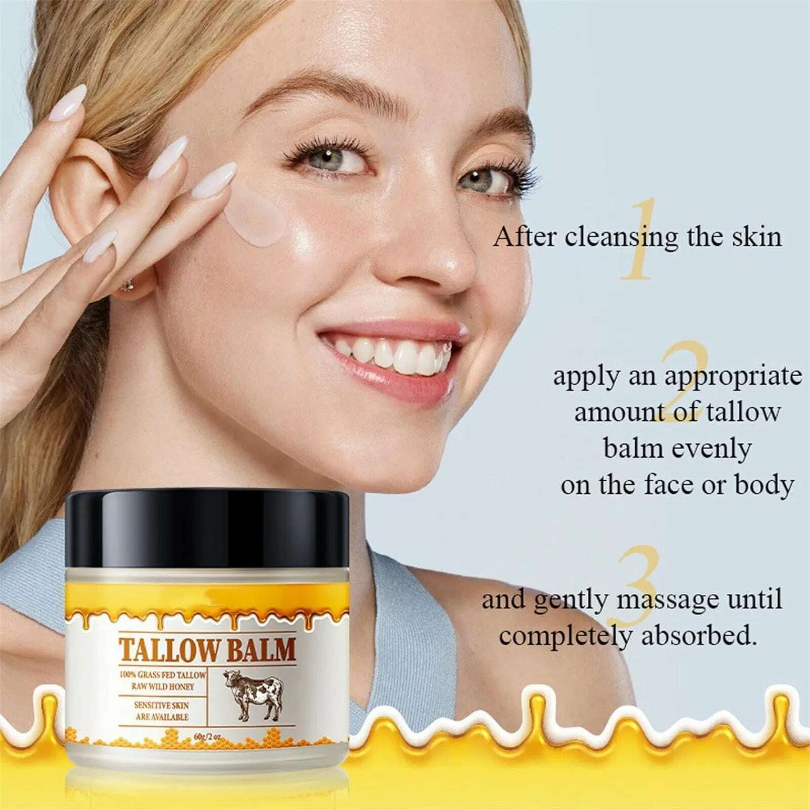 Beef Tallow Paste For Skin Care 60g Beef Neck Balm Grass Fed Tallow Wild Honey Face And Body Whipped Moisturizer For All Skin