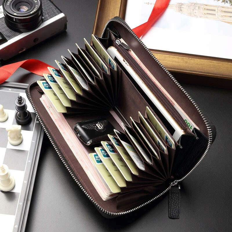 BISON DENIM 100% Cow Leather Clutch Wallets for Men RFID Blocking Card Holder Wallet Coin Purse Long Phone Wallet W8226