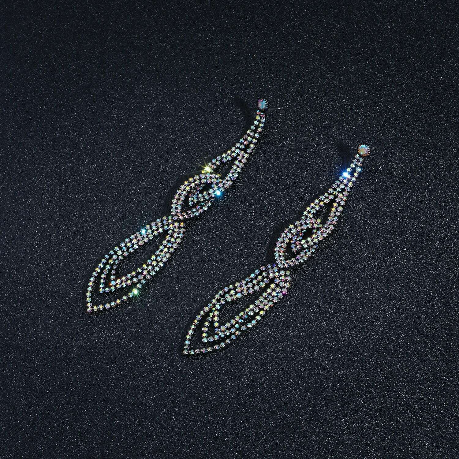 Black Blue Gradient Earrings Long Tassel Earrings For Women Fashion Rhinestone Sparkling Earrings Jewelry