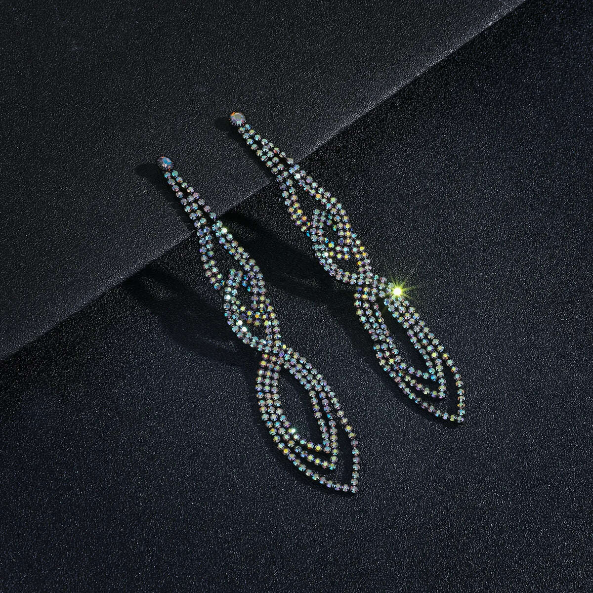 Black Blue Gradient Earrings Long Tassel Earrings For Women Fashion Rhinestone Sparkling Earrings Jewelry