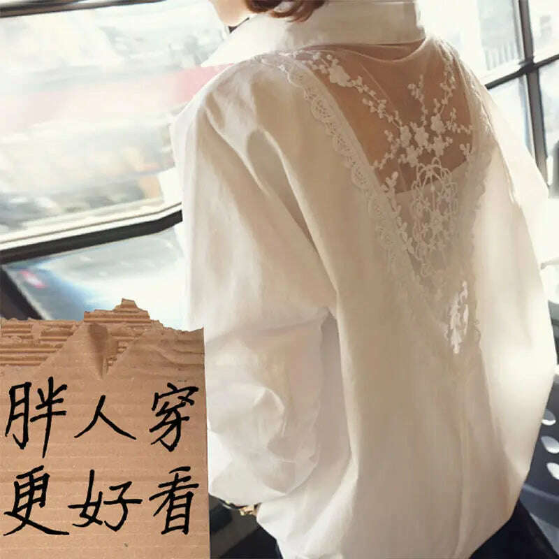 Blouse Women Shirt Women's Top Sexy Backless Lace Loose Large Size White Shirt Blusas Ropa De Mujer