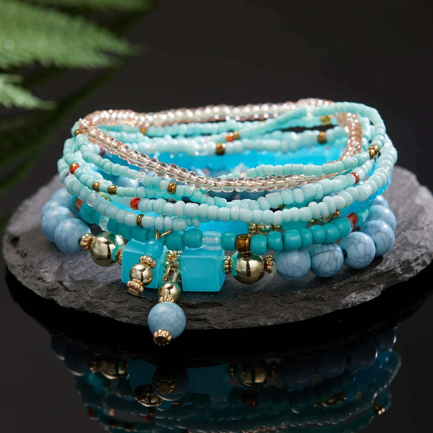 Bohemian Handmade Braided Resin Beaded Bracelets For Women Summer Colorful Natural Stone Geometric Chain Bangle Girls Jewelry