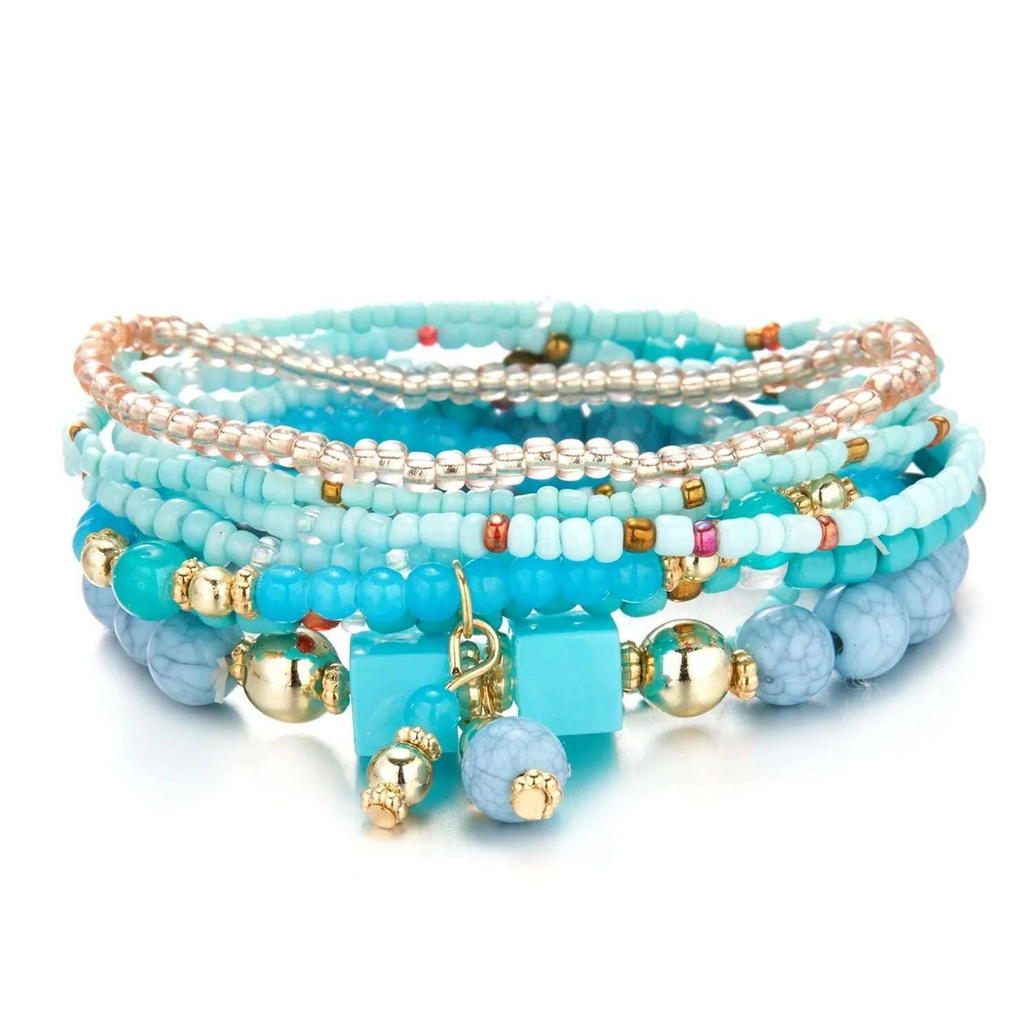 Bohemian Handmade Braided Resin Beaded Bracelets For Women Summer Colorful Natural Stone Geometric Chain Bangle Girls Jewelry