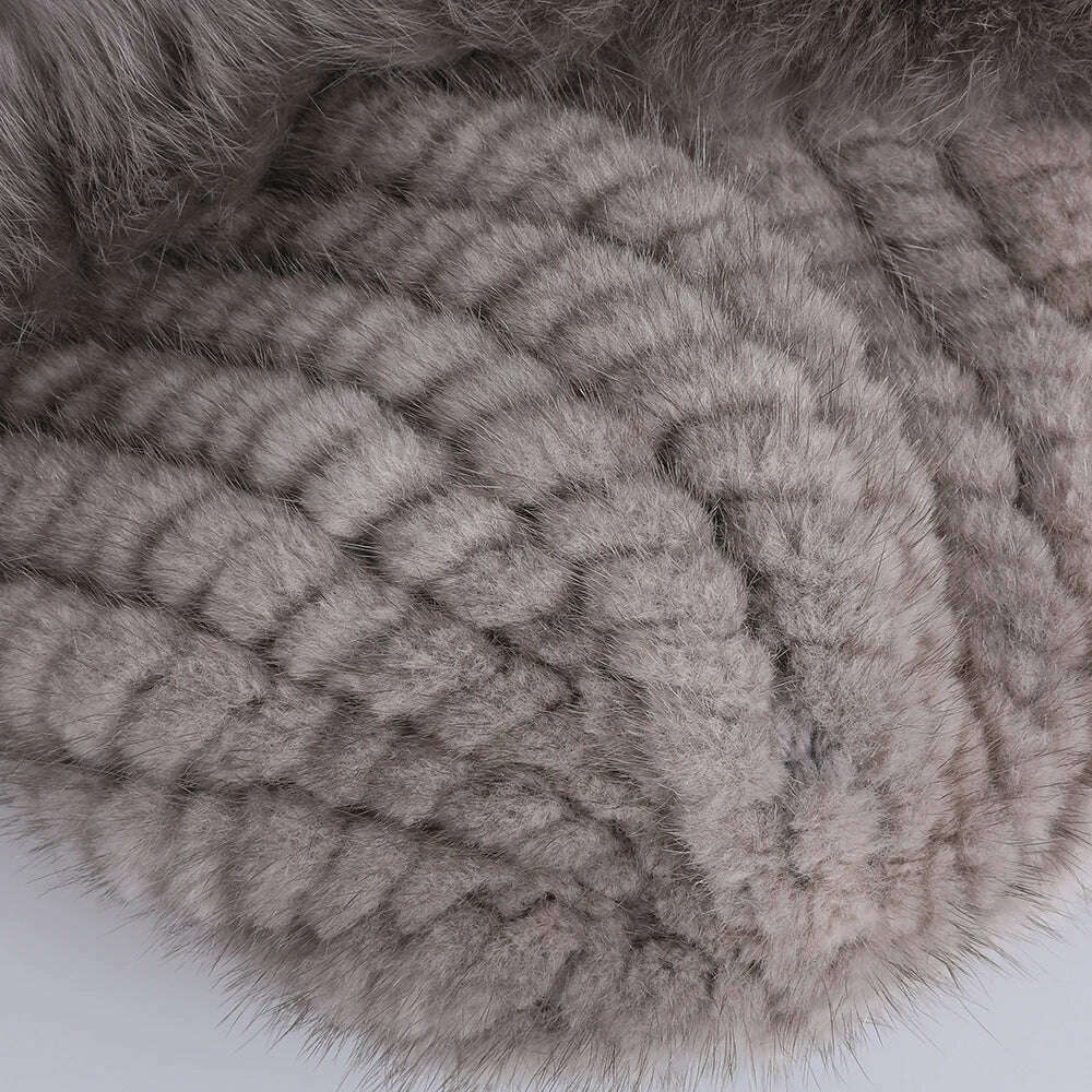 BOONJOVIA Women's Luxury Genuine Mink Fur Beanie Hat With Fox Fur Trim Brim Top Cap Lady Winter Fur Hats Warm Fluffy