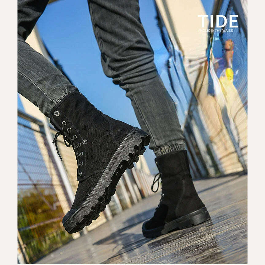 Canvas Boots Men Boots High Top Shoes for Men 2024 New Trend Platform Cuff Shoes Men Casual Ankle Boots Military Bota Masculina