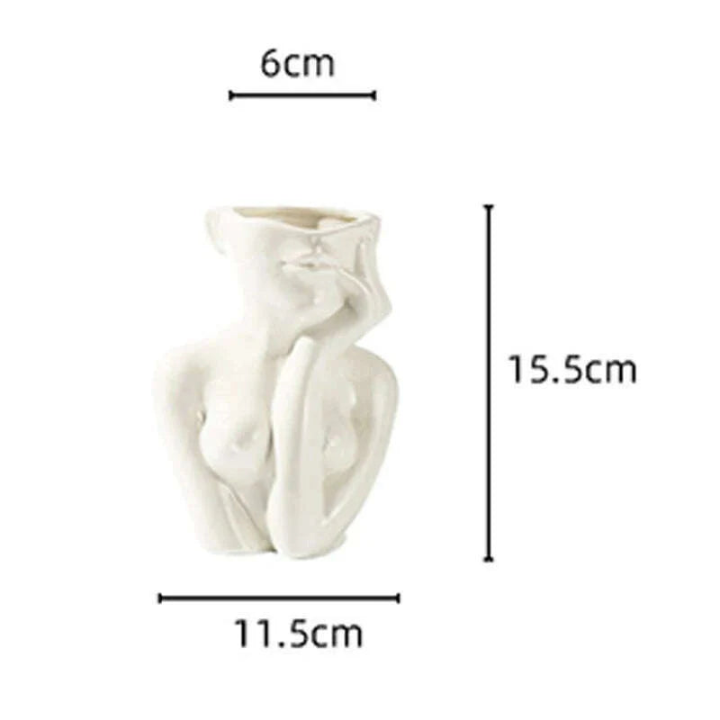 Ceramic Face Vase Head Body Human Shaped Flower Pot Photography Props for Indoor Outdoor Table Home Wedding Centerpiece Decor