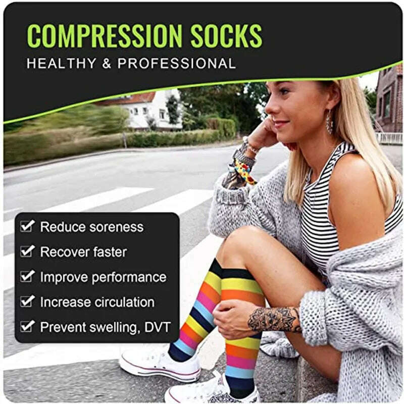 CFS Compression Socks Women Men Knee Stocking 20-30mmHg Edema Diabetes Varicose Veins Nurse Compression Socks Running Sport Sock