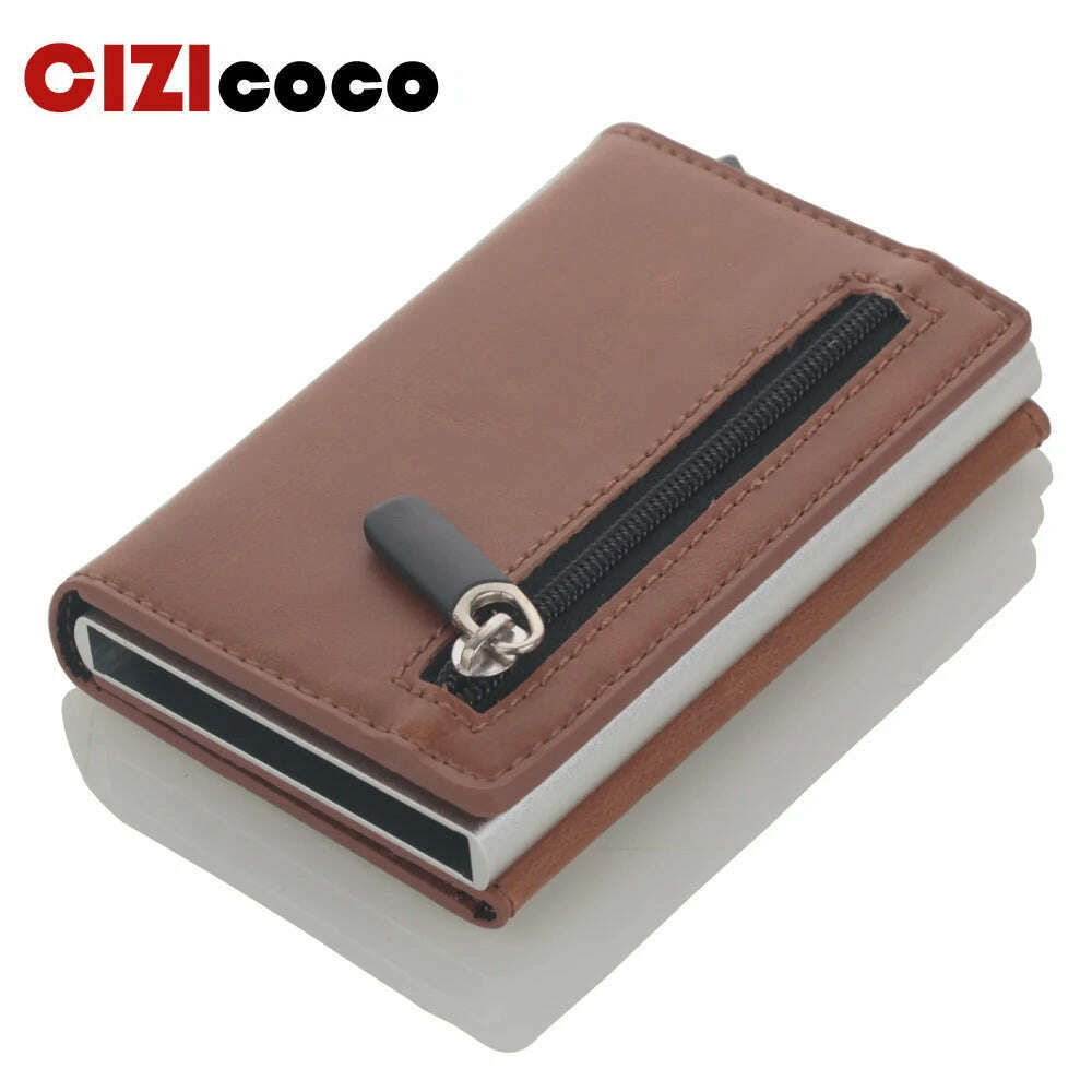Cizicoco Credit Card Holder 2020 New Aluminum Box Card Wallet RFID PU Leather Pop Up Card Case Magnet Carbon Fiber Coin Purse