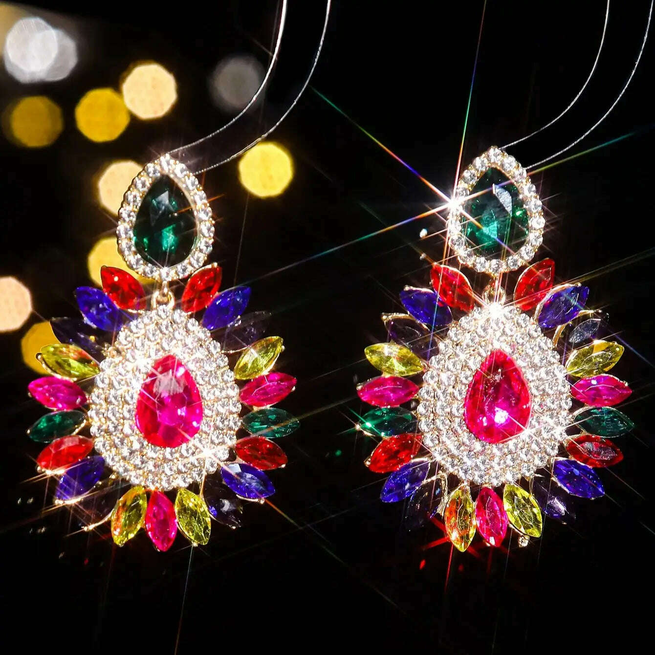 Classic luxury colored glass rhinestone sunflower earrings design sense of fashion personality temperament versatile earrings