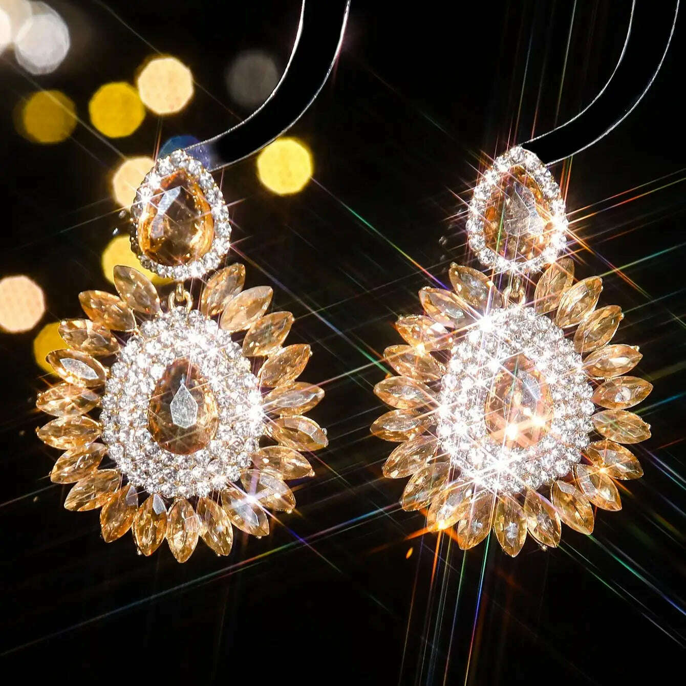 Classic luxury colored glass rhinestone sunflower earrings design sense of fashion personality temperament versatile earrings