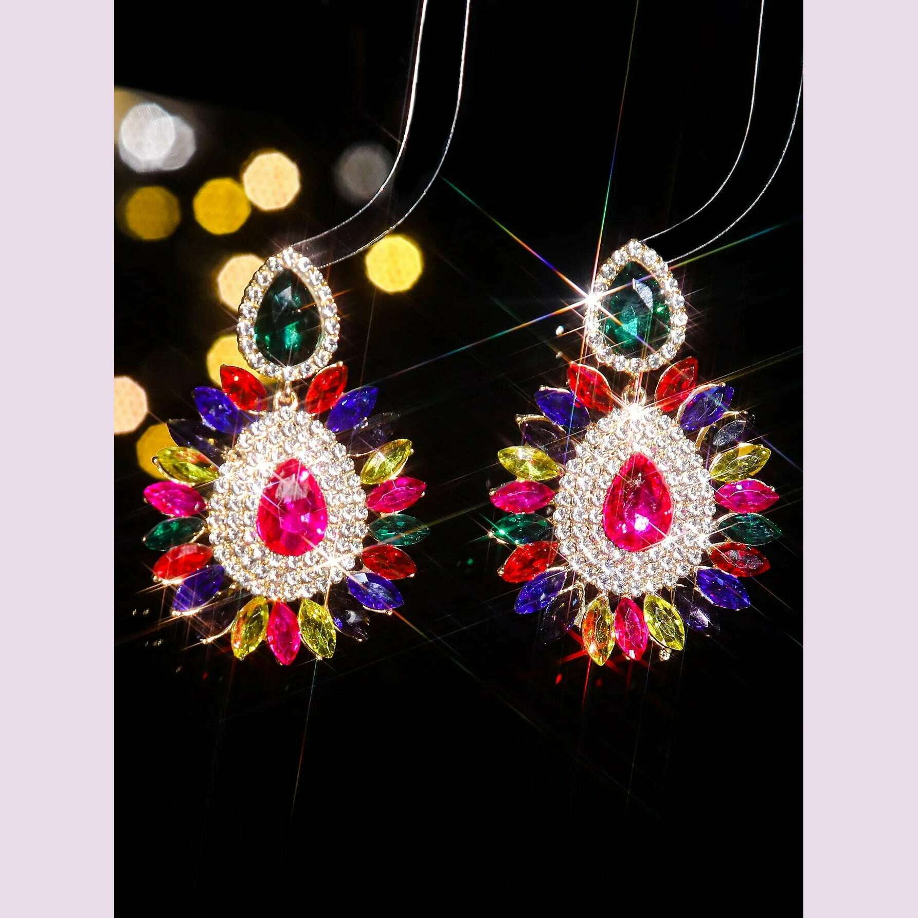 Classic luxury colored glass rhinestone sunflower earrings design sense of fashion personality temperament versatile earrings
