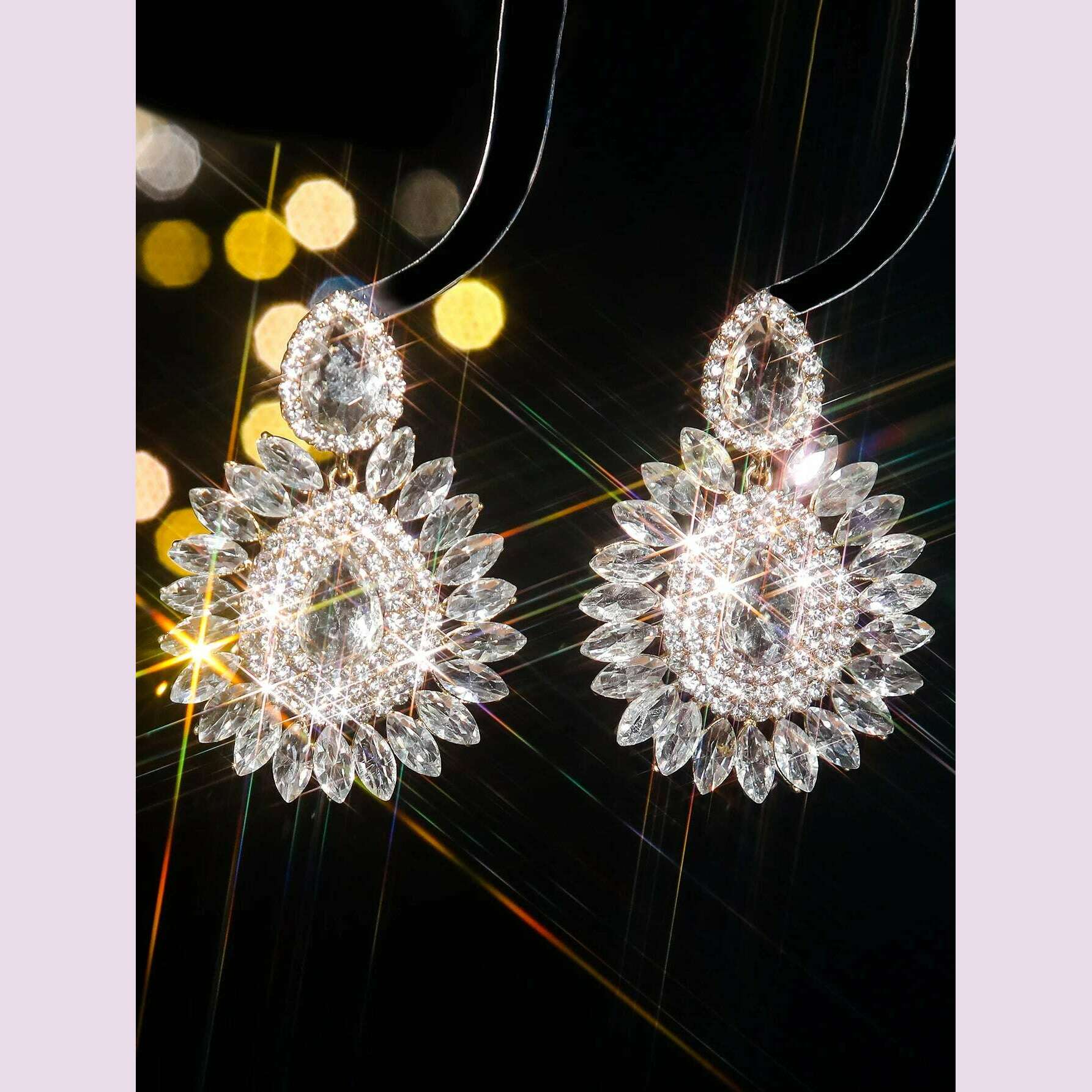 Classic luxury colored glass rhinestone sunflower earrings design sense of fashion personality temperament versatile earrings