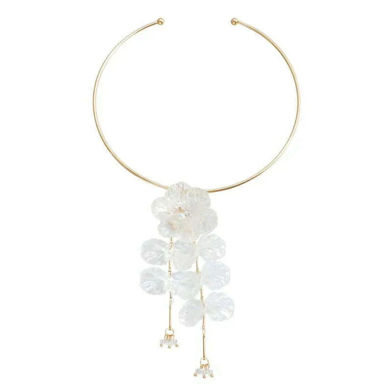 Creative Punk Flower Tassel Collar Necklaces for Women Elegant Crystal Colorful Petal Pendant Necklace Wedding Jewelry Set Gifts