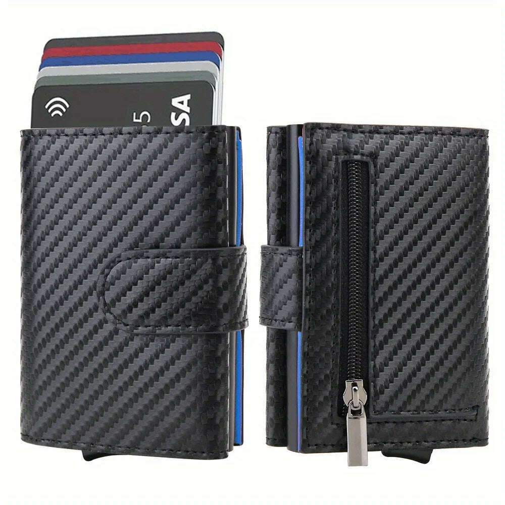 DIENQI Carbon Fiber Rfid Wallet Male Money Card Holder Pocket Mini Wallet Women Men Smart Purses Automatic Pop Up Valet Walet