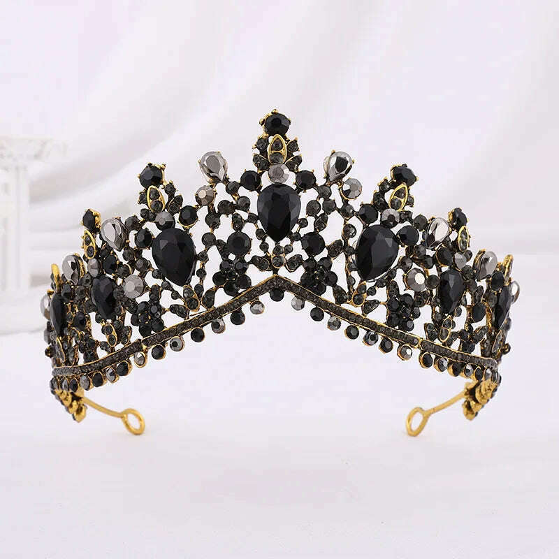DIEZI Vintage Baroque Dark Blue Crystal Crown Bridal Hair Accessories Elegant Queen Tiaras Diadem Girls Wedding Dress Headbands