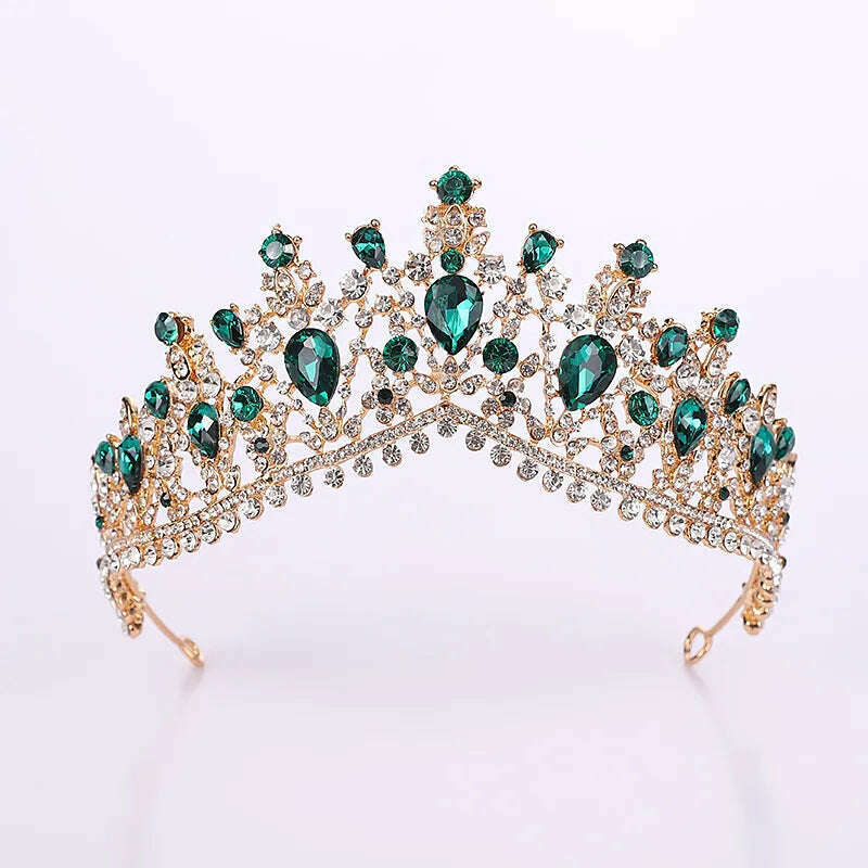 DIEZI Vintage Baroque Dark Blue Crystal Crown Bridal Hair Accessories Elegant Queen Tiaras Diadem Girls Wedding Dress Headbands