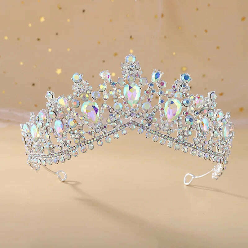 DIEZI Vintage Baroque Dark Blue Crystal Crown Bridal Hair Accessories Elegant Queen Tiaras Diadem Girls Wedding Dress Headbands