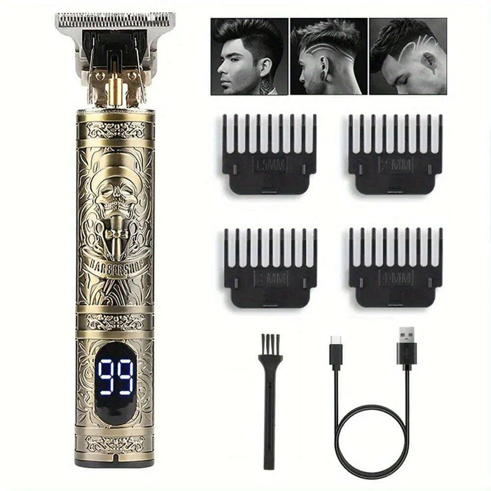 Digital Display Stainless Steel Cutter Head Professional T9 Hair Trimmer Metal Body Men's Electric Shaver Men's Barber Machine
