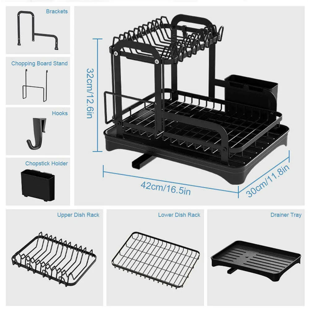 Dish Bowl Drainer Storage Rack Double-layer Kitchen Sink Dish Drainer Drying Rack Organizer HomeCounter Tableware Organizer