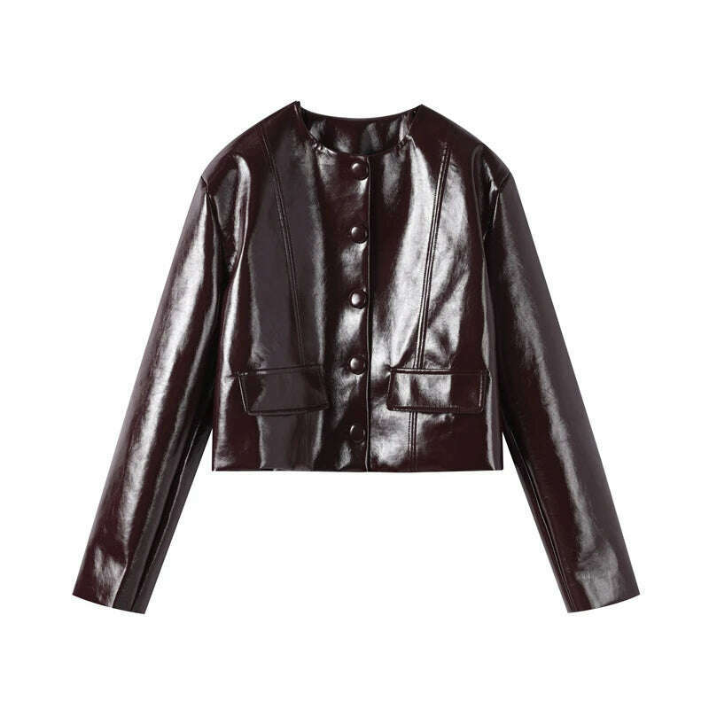 Elegant Women Leather Jacket Skirt Suit Turn Down Collar Single Breasted Female Coat High Waist Mini Skirts Lady Two Piece Sets