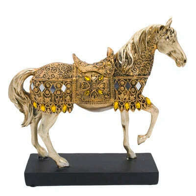 ERMAKOVA Retro War Horse Resin Golden Trotting Horse Statue Animal Sculpture Figurine Miniature Home Office Study Room Decor