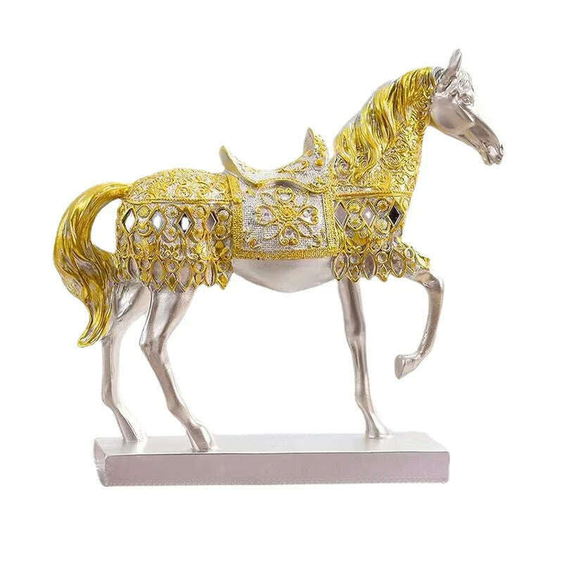 ERMAKOVA Retro War Horse Resin Golden Trotting Horse Statue Animal Sculpture Figurine Miniature Home Office Study Room Decor