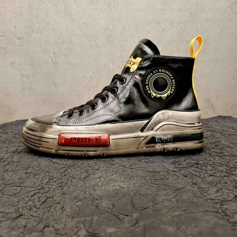 European Cowhide High Top Shoes Trend Korean Thick Sole Men's Shoes Versatile Casual Shoes Autumn and Winter Fashion New Style