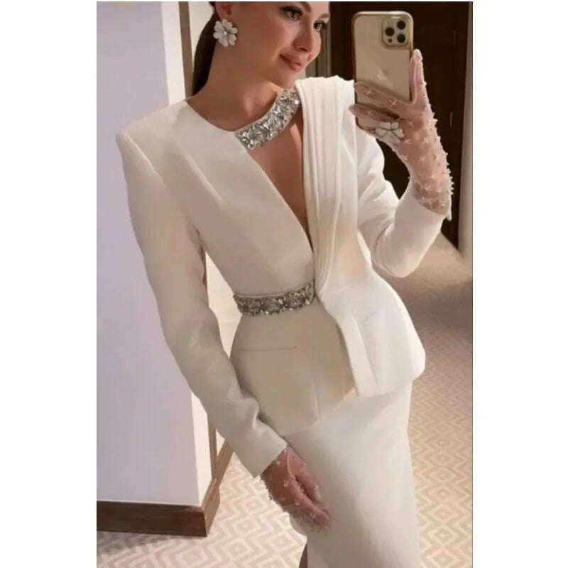 Evening Dresses Full Sleeves Jacket Formal Dresses 2024 Beads Cocktail Party Dresses Saudi Arabia Dubai Prom Gown فساتين طويلة