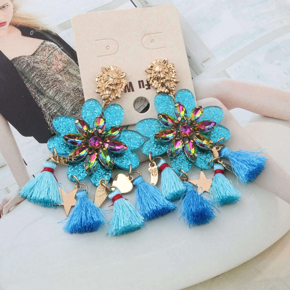 Fashion Big Earrings Metal Dangle Bohemian Eye Tassel Earrings Crystal Large Retro Long Brinco Ear Oorbellen Jewelry Wholesale