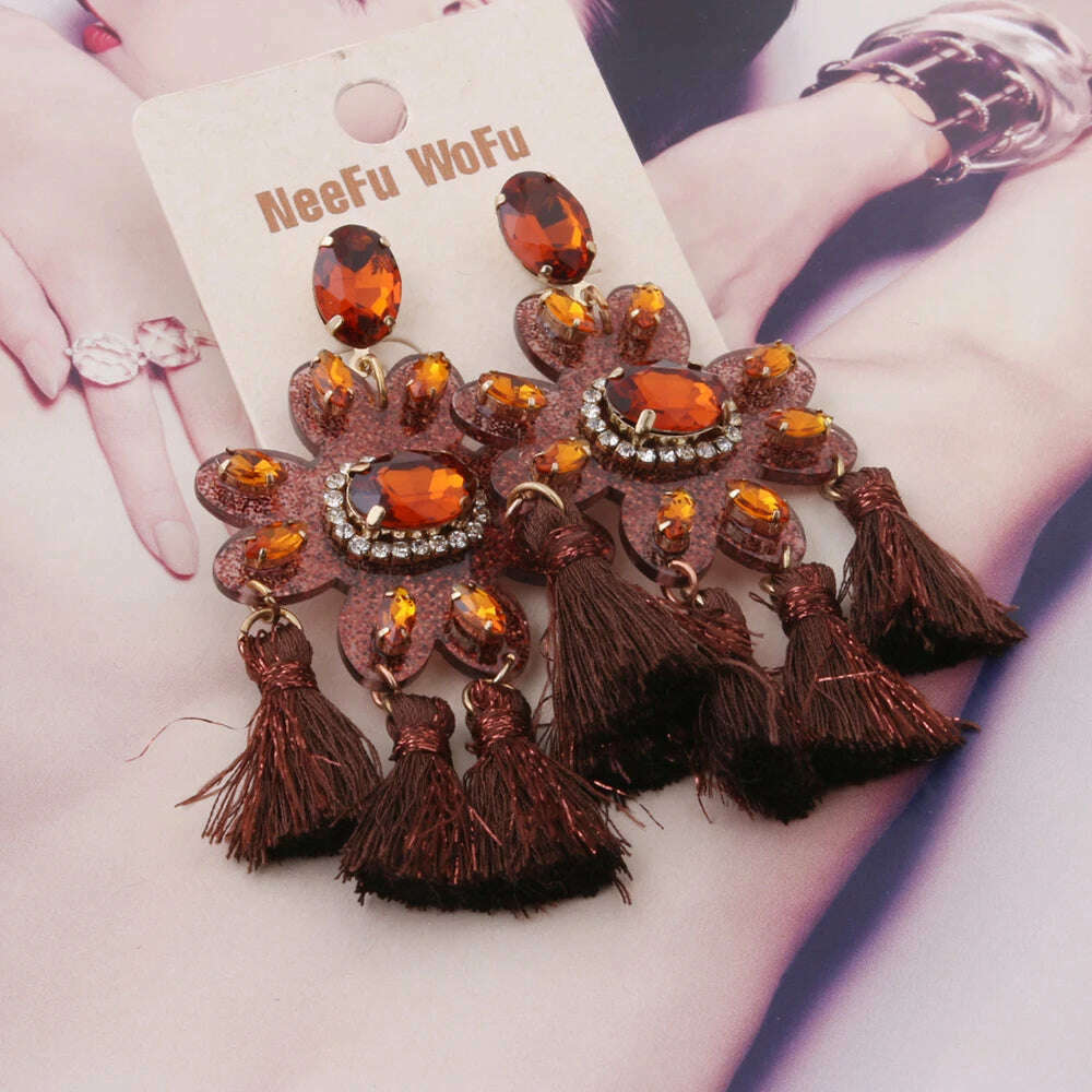 Fashion Big Earrings Metal Dangle Bohemian Eye Tassel Earrings Crystal Large Retro Long Brinco Ear Oorbellen Jewelry Wholesale