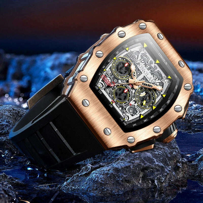 Fashion Men's Watch ONOLA Unique Design Multi-functional Automatic Mechanical Watches Men's Tape Waterproof Wristwatch
