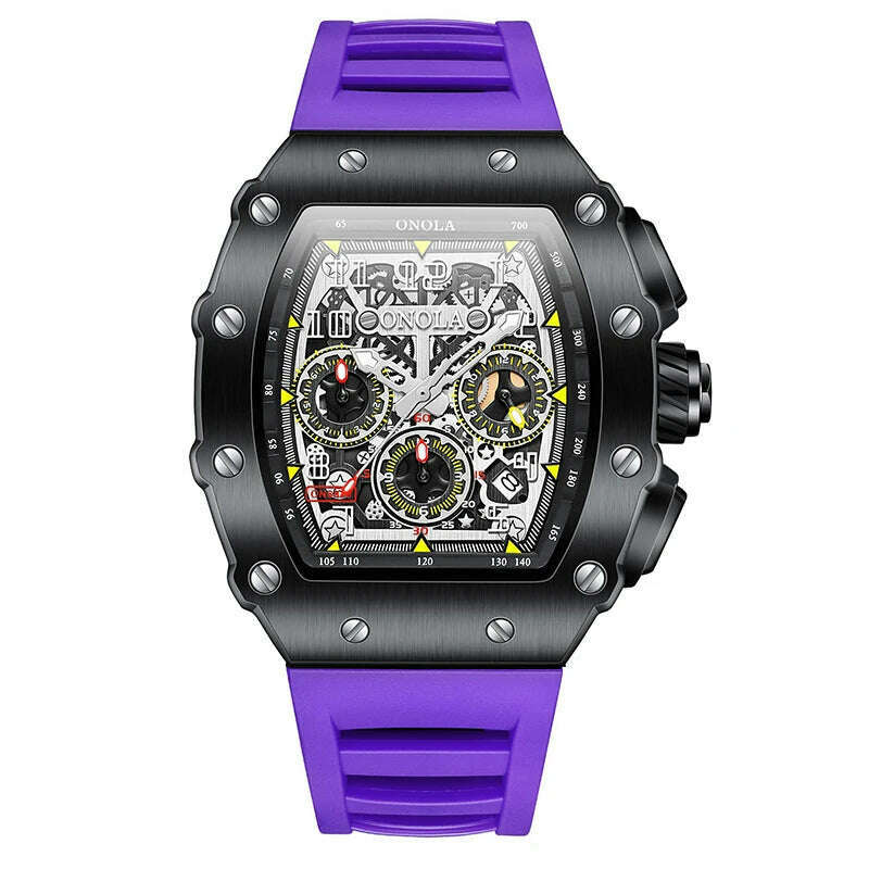 Fashion Men's Watch ONOLA Unique Design Multi-functional Automatic Mechanical Watches Men's Tape Waterproof Wristwatch