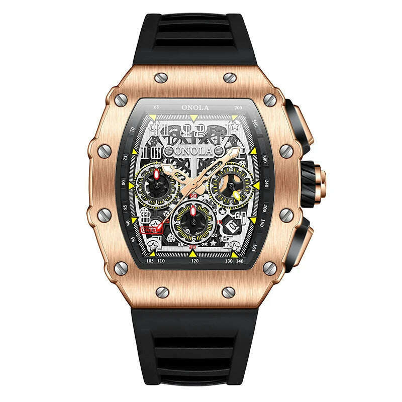Fashion Men's Watch ONOLA Unique Design Multi-functional Automatic Mechanical Watches Men's Tape Waterproof Wristwatch