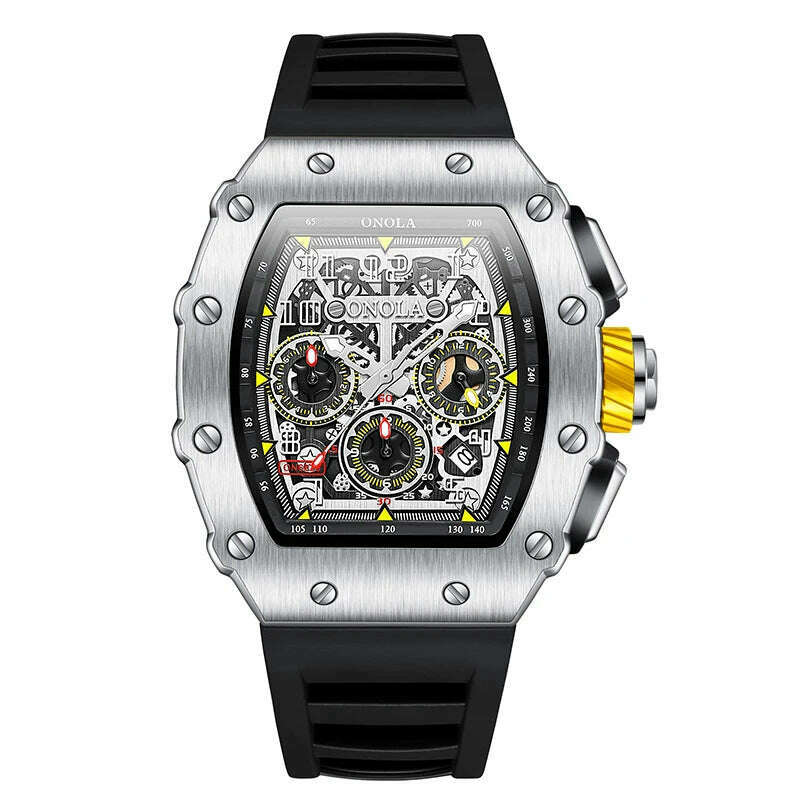 Fashion Men's Watch ONOLA Unique Design Multi-functional Automatic Mechanical Watches Men's Tape Waterproof Wristwatch