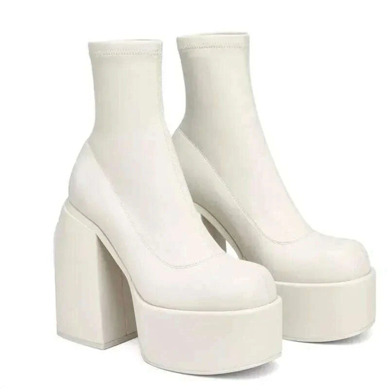 Fashion Sexy Party Women Winter Boots 2023 Platform Chunky High Heels Motorcycle Long Boots Luxury Big Size Punk Shoes Woman