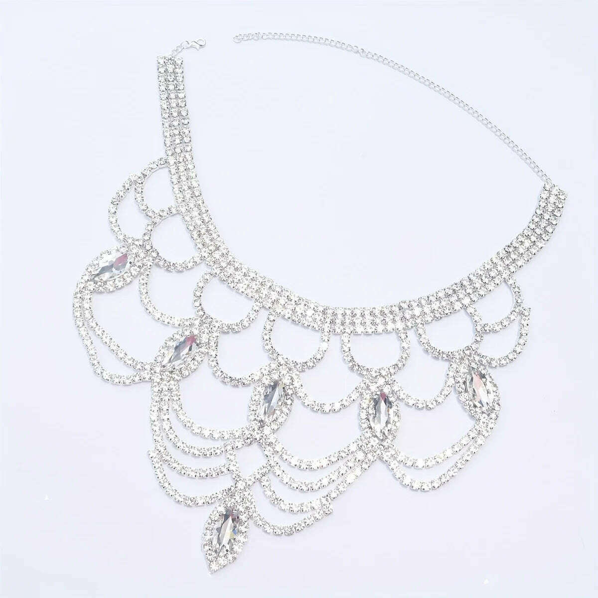 Fashion Shiny Rhinestone Necklace Jewelry Women's Exquisite Luxury Bridal Wedding Party Jewelry Necklace Wearing Accessories