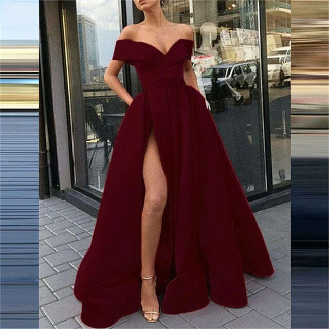 Fashion Solid Strapless Backless Maxi Dress New Women Elegant High Slit Party Dress Summer Fluffy Ruffle A-Line Dresses Clubwear