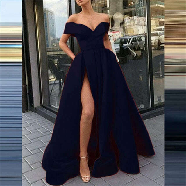 Fashion Solid Strapless Backless Maxi Dress New Women Elegant High Slit Party Dress Summer Fluffy Ruffle A-Line Dresses Clubwear