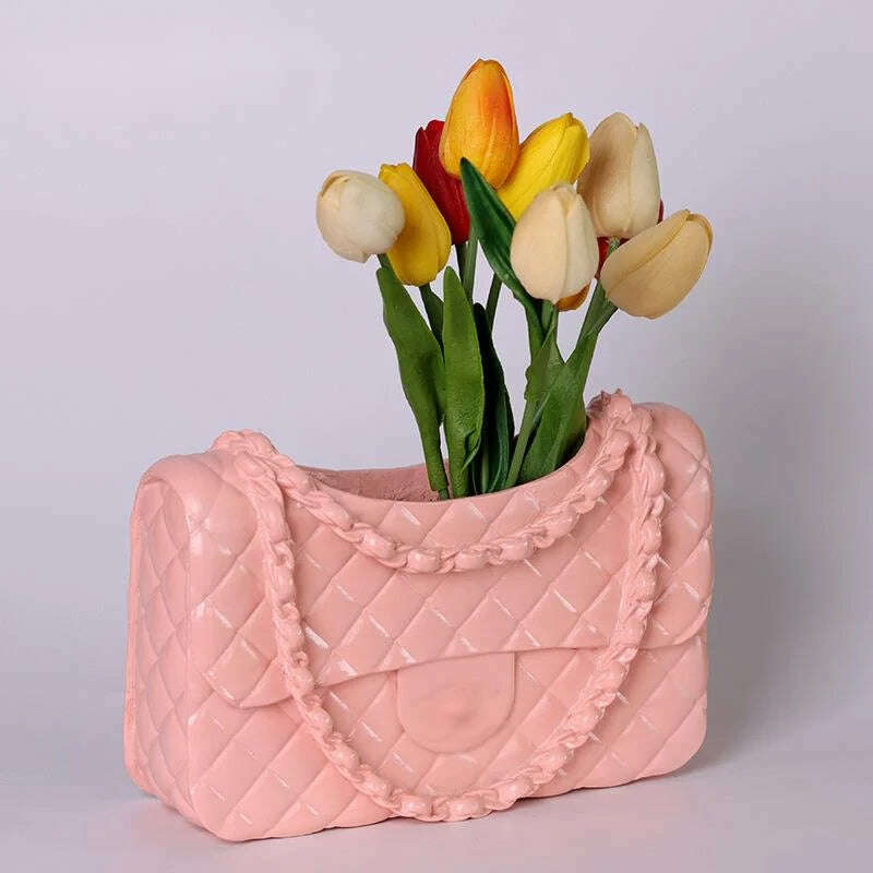 Flap Handbag Purse Vase Resin Bags Flower Pot Ceramic Bag Shaped Flower Pot Flower Container Living Room Deocr