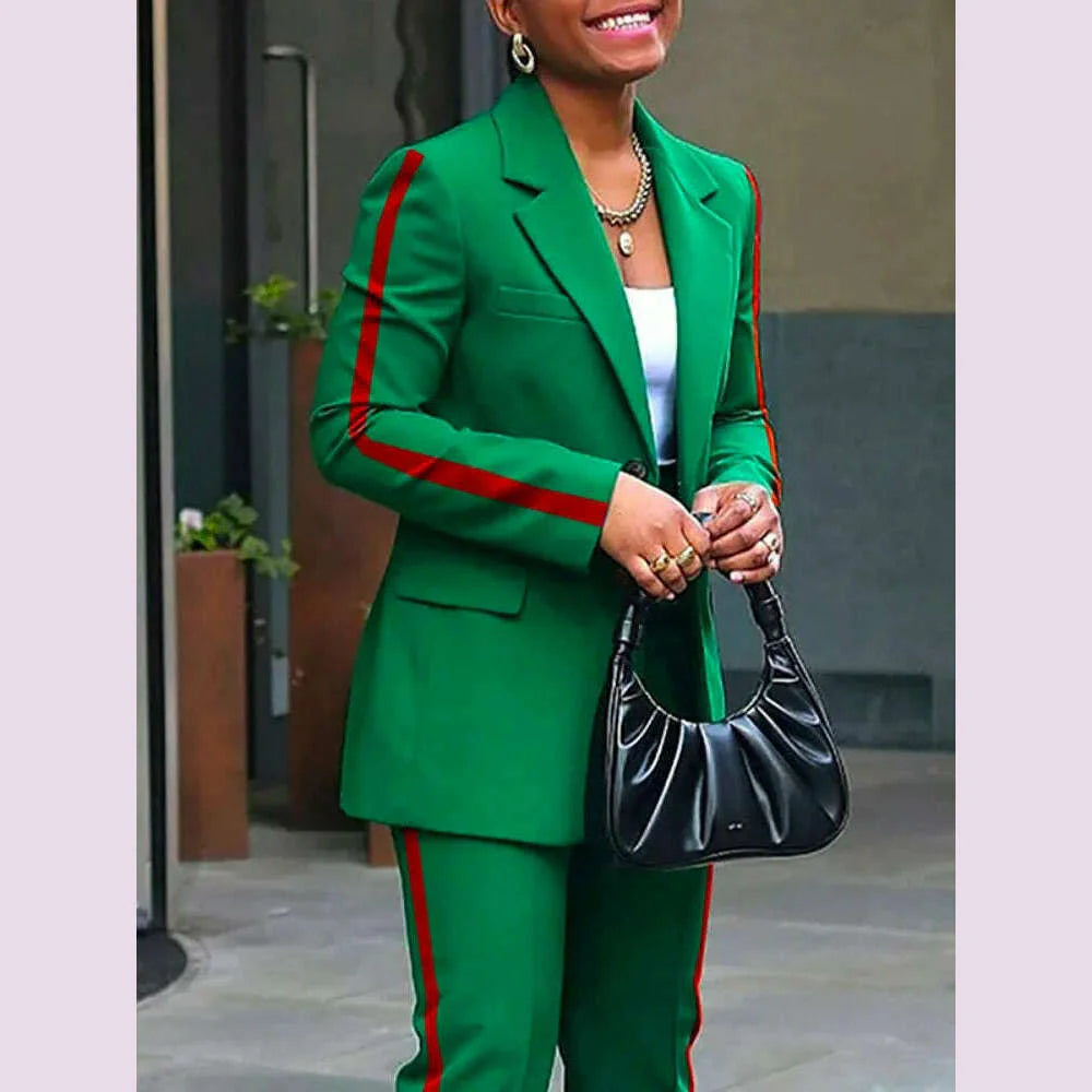 Freeacy Women's 2024 Fashion Side Striped Blazer Casual Coat High Waist Pants,Jacket and Pants Need To Be Purchased Separately