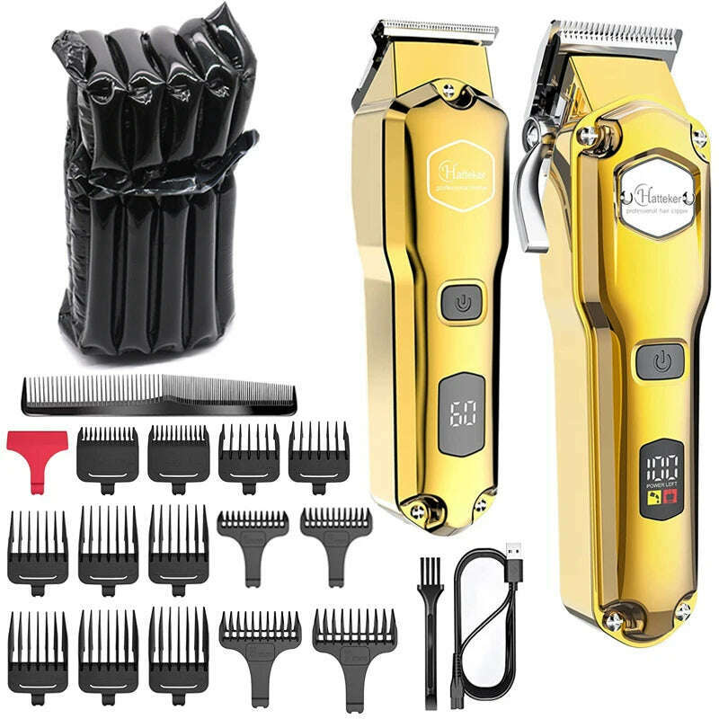 Full Metal Professional Hair Clipper Combo Kit Barber Cordless Hair Trimmer For Men Powerful Electric Hair Cut Machine Tool