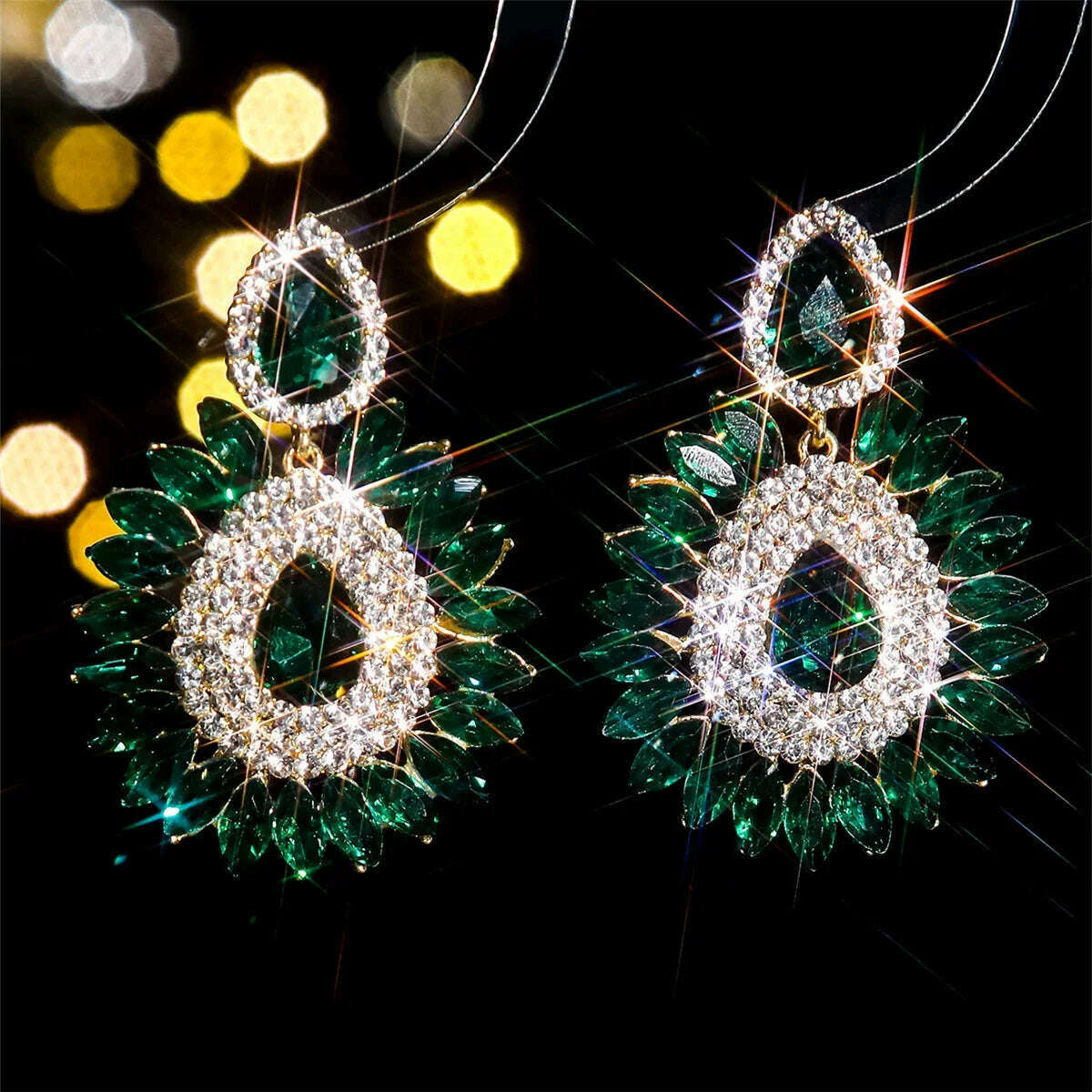 FYUAN Shine Pink Flower Crystal Drop Earrings Water Drop Geometric Rhinestones Earrings Women Fashion Jewelry