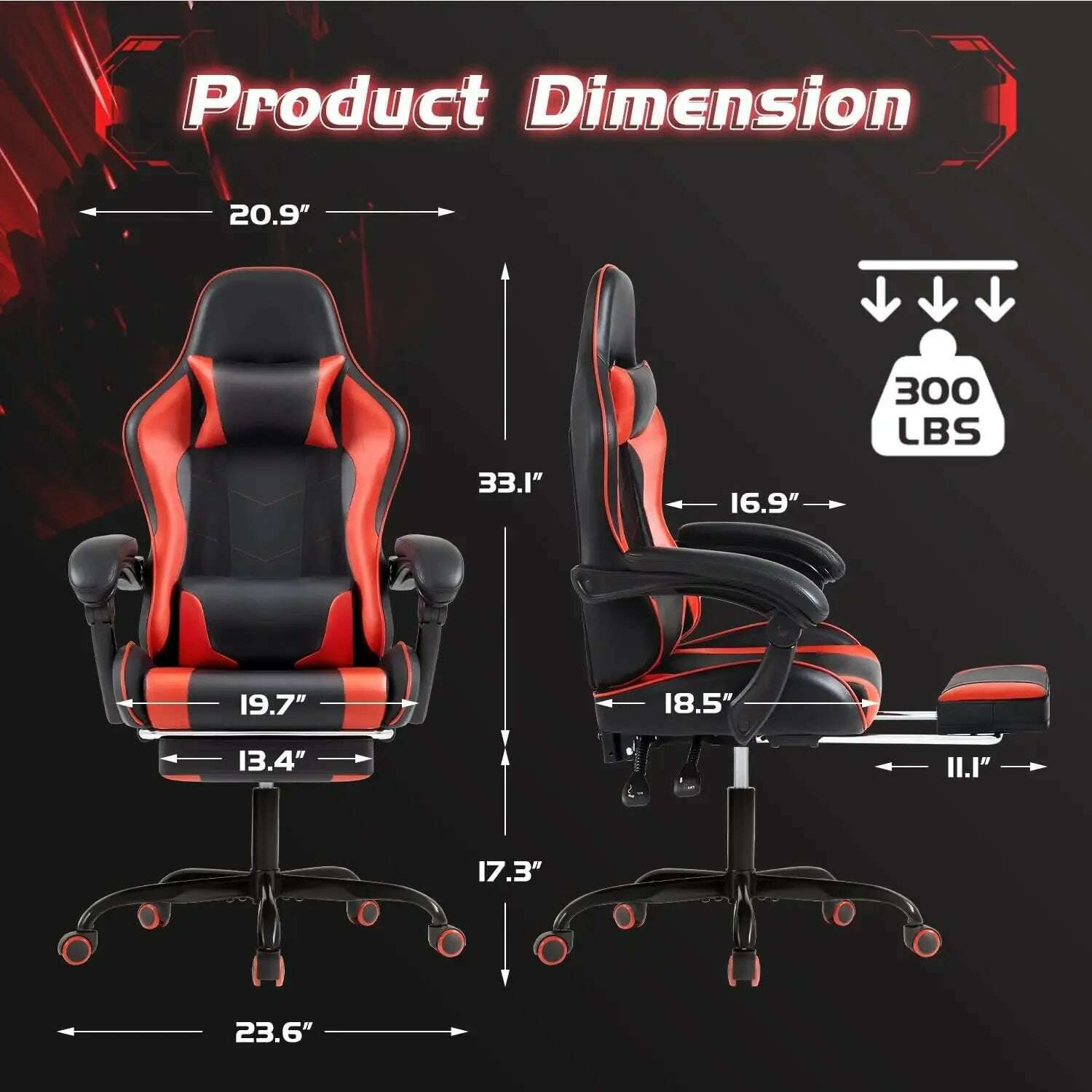 Gaming Chair with Footrest and Massage Lumbar Support, Video Racing Seat Height Adjustable with 360°Swivel and Headrest
