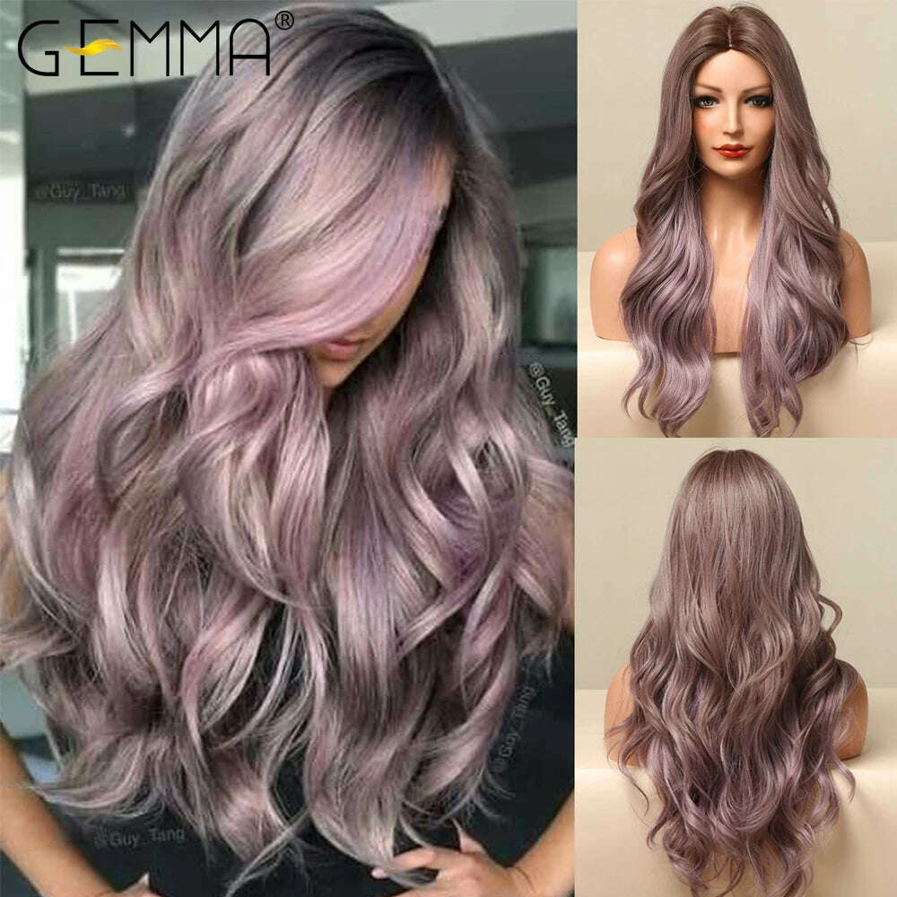 GEMMA Red Brown Copper Ginger Long Straight Synthetic Wigs for Women Natural Wave Wigs with Bangs Heat Resistant Cosplay Hair